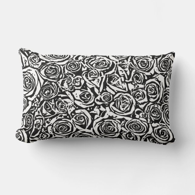 Coussin Rectangle Motif Rose Abstrait moderne, noir et blanc (Recto)
