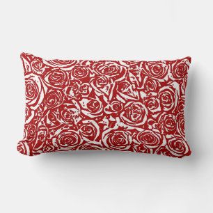 Coussin Rectangle Motif Rose Abstrait moderne, rouge foncé et blanc