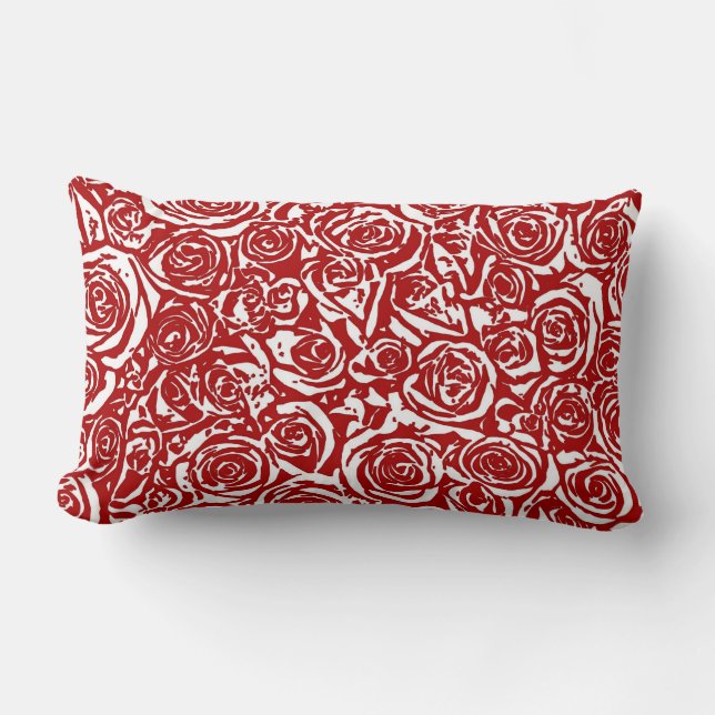 Coussin Rectangle Motif Rose Abstrait moderne, rouge foncé et blanc (Recto)