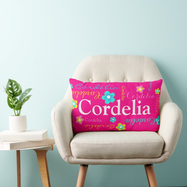 Coussin Rectangle Motif rose aqua Cordelia (Chaise)