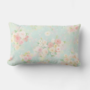 Coussin Rectangle Motif Rose Pastel souple sur Aqua Arrière - plan
