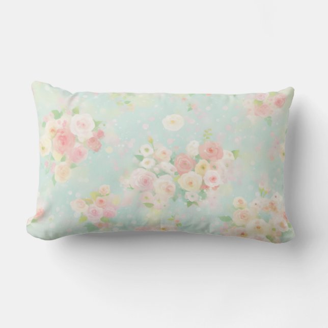 Coussin Rectangle Motif Rose Pastel souple sur Aqua Arrière - plan (Recto)