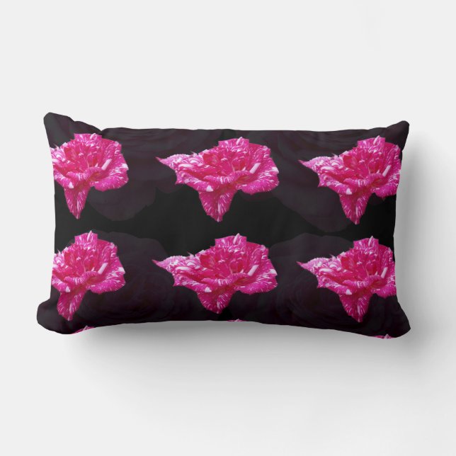 Coussin Rectangle Motif Rose rose Et Noir, (Recto)