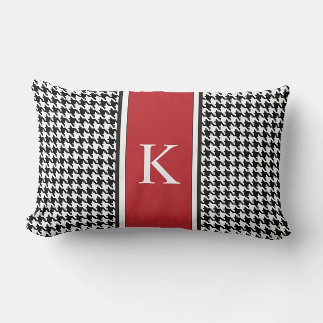 Coussin Rectangle Motif rouge blanc noir de pied-de-poule (Recto)