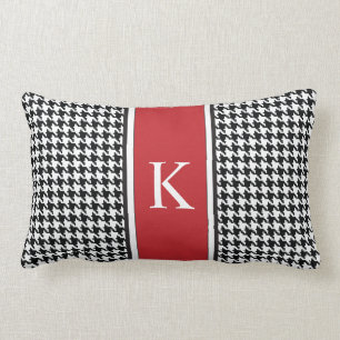 Coussin Rectangle Motif rouge blanc noir de pied-de-poule