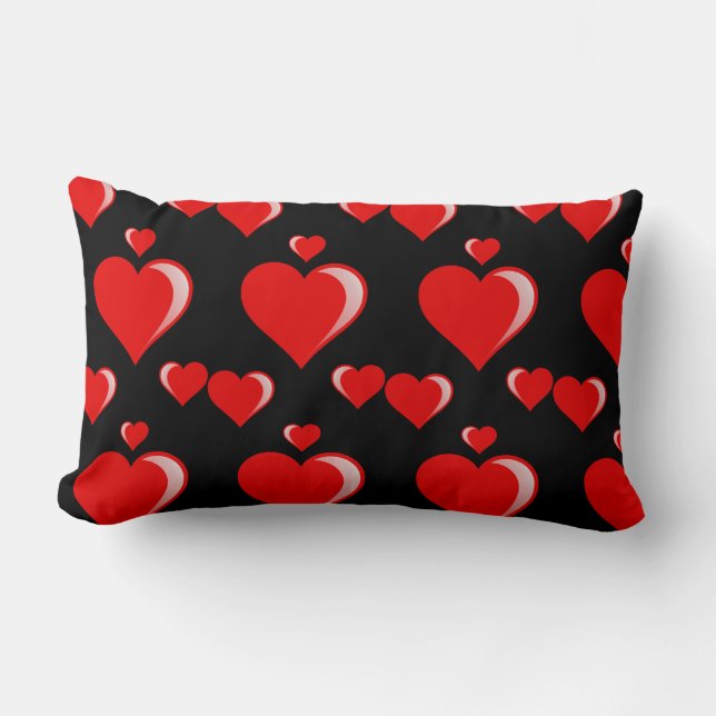 Coussin Rectangle Motif rouge et noir de Saint-Valentin de coeurs (Recto)