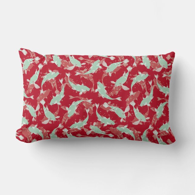 Coussin Rectangle Motif rouge et vert - Koi Fish (Recto)
