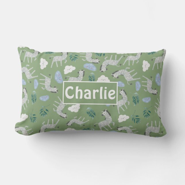 Coussin Rectangle Motif safari monogramme pour garçon sauge vert (Recto)