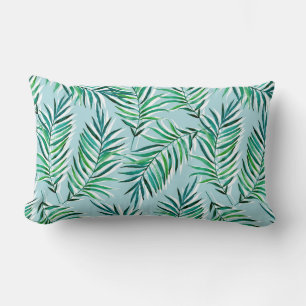 Coussin Rectangle Motif sans couture avec branches de palmiers. Aqua