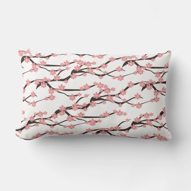 Coussin Rectangle Motif sans couture avec cerise fleurie sur un b bl (Recto)