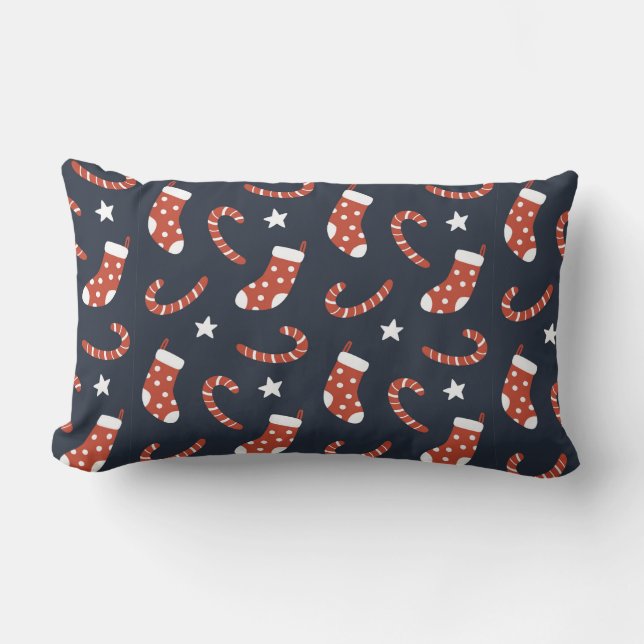 Coussin Rectangle Motif sans couture avec chaussettes de noël, sucre (Recto)