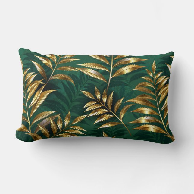 Coussin Rectangle Motif sans couture avec des fougères dorées (Recto)