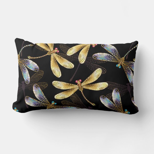 Coussin Rectangle Motif sans couture avec libellules d'or (Recto)