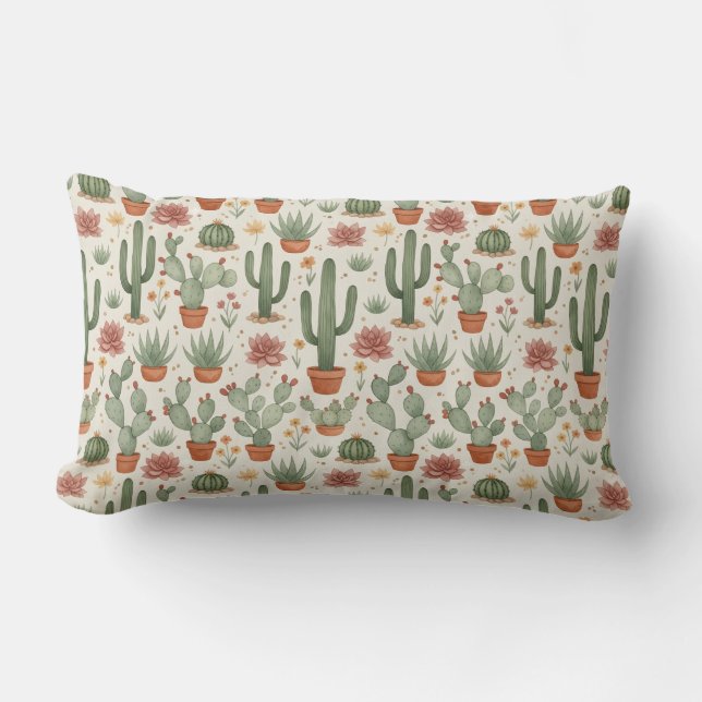 Coussin Rectangle Motif sans couture de cactus de désert succulent (Recto)