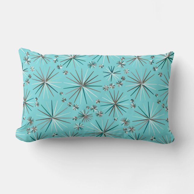 Coussin Rectangle Motif Spoutnik du milieu du siècle, Bleu des Oeufs (Recto)