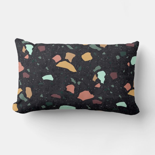 Coussin Rectangle Motif Terrazzo Noir (Recto)