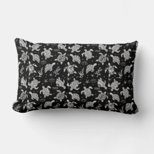 Coussin Rectangle motif tortue vintage noir et blanc