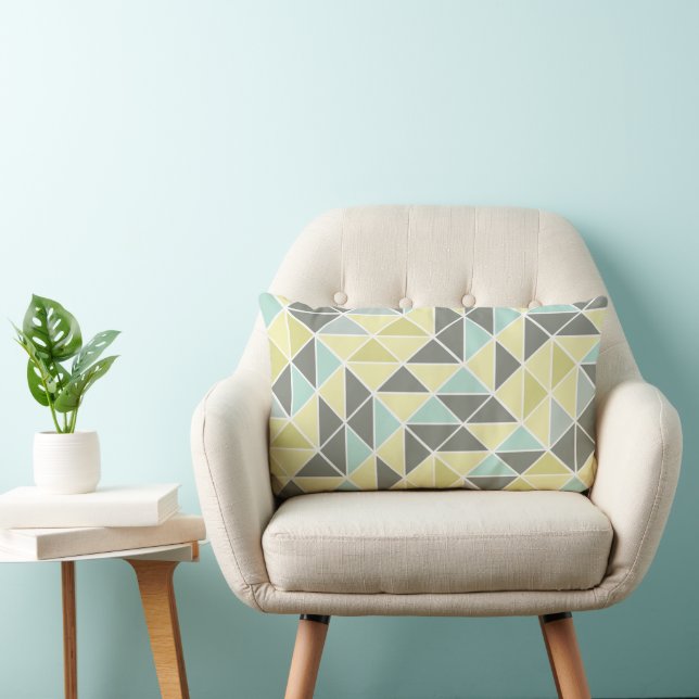 Coussin Rectangle Motif Triangle Abstrait Gris Menthe Jaune (Chaise)