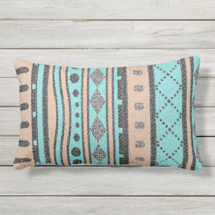 Coussin Rectangle Motif tribal de pêche et de turquoise
