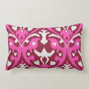 Coussin Rectangle Motif tribal d'ikat girly rose rouge audacieux