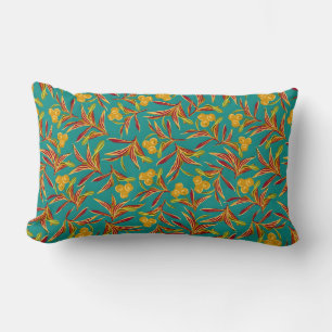 Coussin Rectangle Motif tropical avec feuilles rouges et jaunes