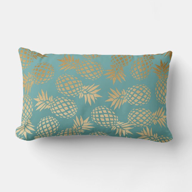 Coussin Rectangle motif tropical d'ananas d'or élégant de faux (Recto)
