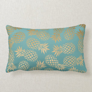 Coussin Rectangle motif tropical d'ananas d'or élégant de faux