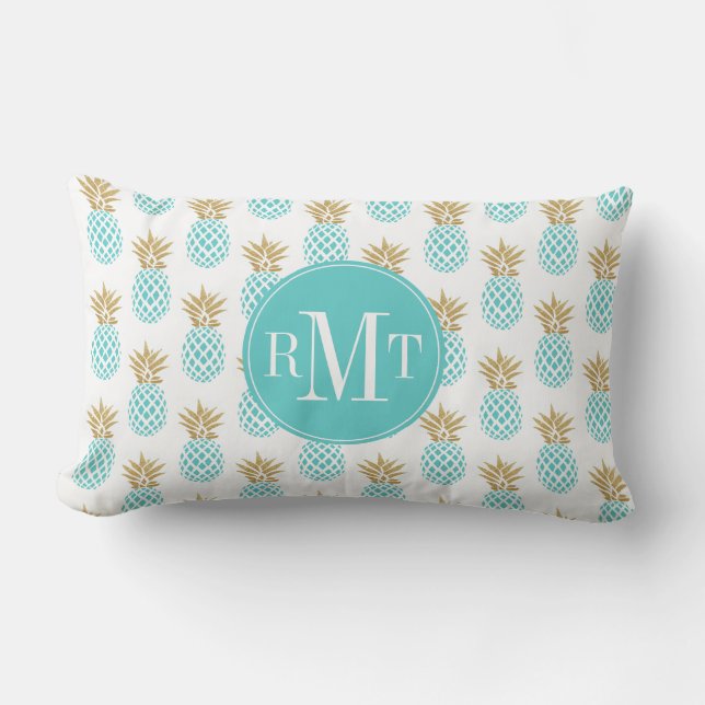 Coussin Rectangle Motif tropical d'ananas d'or élégant de faux (Recto)