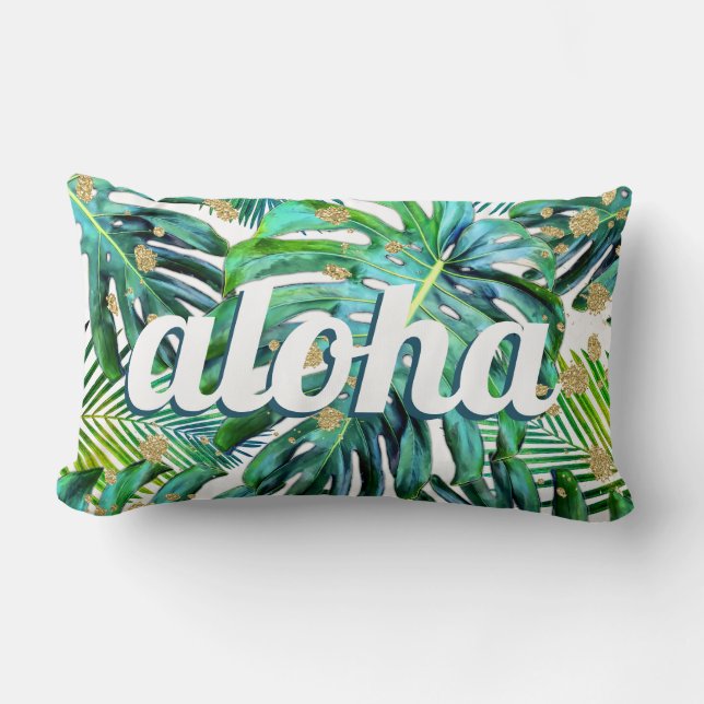 Coussin Rectangle Motif tropical de l'Aloha Monstera Hawaii Beach (Recto)