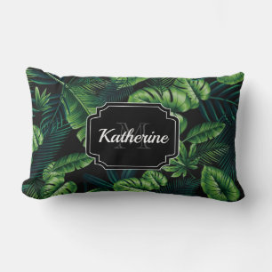 Coussin Rectangle Motif Tropical noir