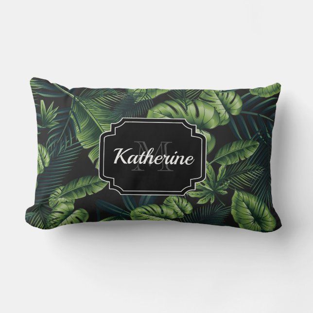 Coussin Rectangle Motif Tropical noir (Recto)