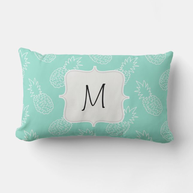 Coussin Rectangle Motif vert et blanc en bon état d'ananas (Recto)