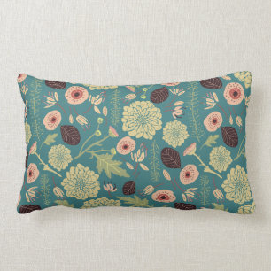 Coussin Rectangle Motif vert Turquoise rose floral toss