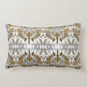 Coussin Rectangle Motif vintage de luxe en or, blanc et gris