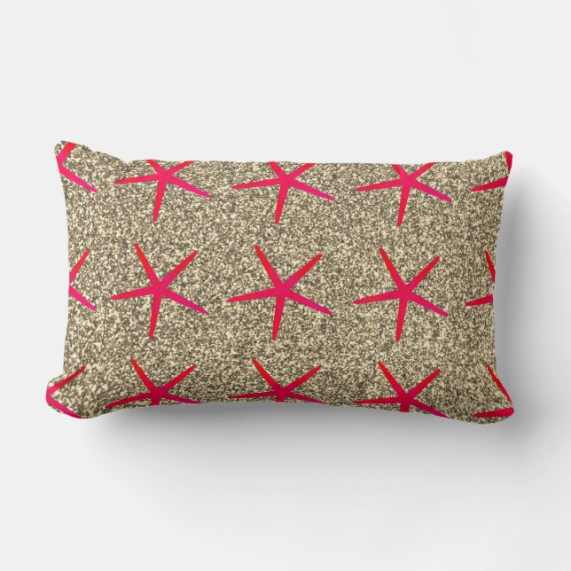 Coussin Rectangle Motifs d'étoiles de mer roses pailletés dorés mign (Recto)
