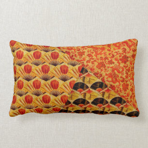 Coussin Rectangle Motifs rouges de Japonais de noir et d'or