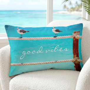Coussin Rectangle Mouette Côtière Plage Oiseau Citation Script Bonne