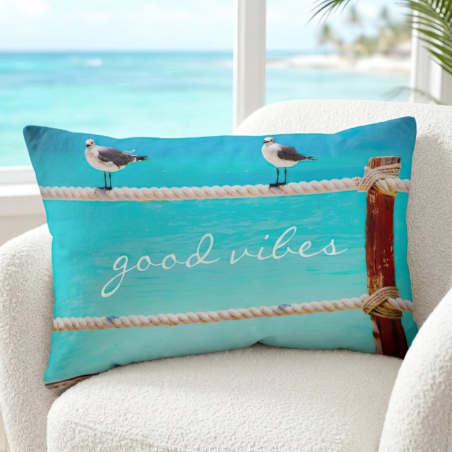 Coussin Rectangle Mouette Côtière Plage Oiseau Citation Script Bonne (Créateur téléchargé)