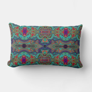 Coussin Rectangle Mousse de mer ondulée verte et rouge motif psychéd