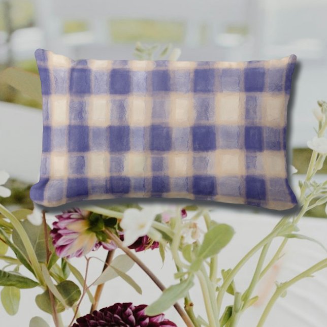 Coussin Rectangle Mousse de tartan bleu marine en vichy ferme (Créateur téléchargé)