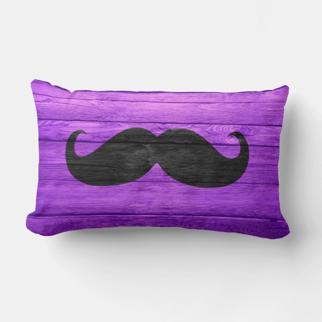 Coussin Rectangle Moustache noire sur bois de violet (Recto)