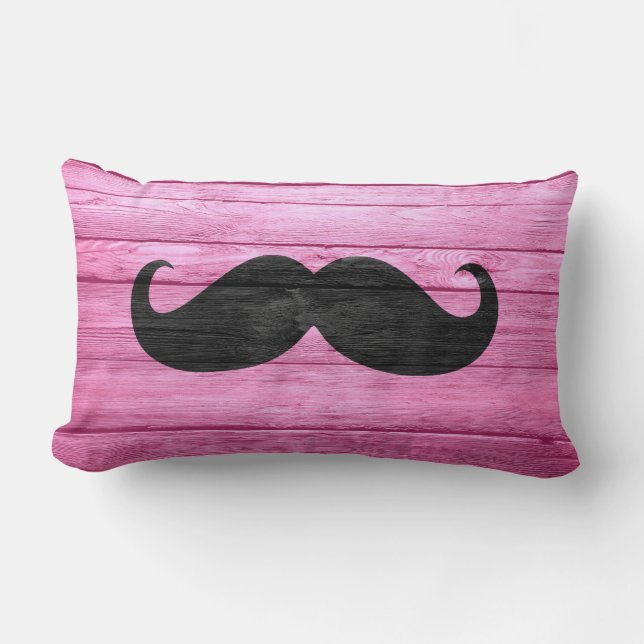 Coussin Rectangle Moustache noire sur bois rose (Recto)