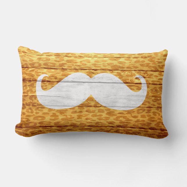 Coussin Rectangle Moustache sur Empreinte de léopard bois #10 (Recto)