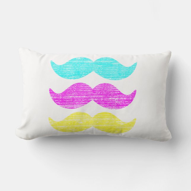 Coussin Rectangle Moustaches CMY (style typographie à la presse) (Recto)