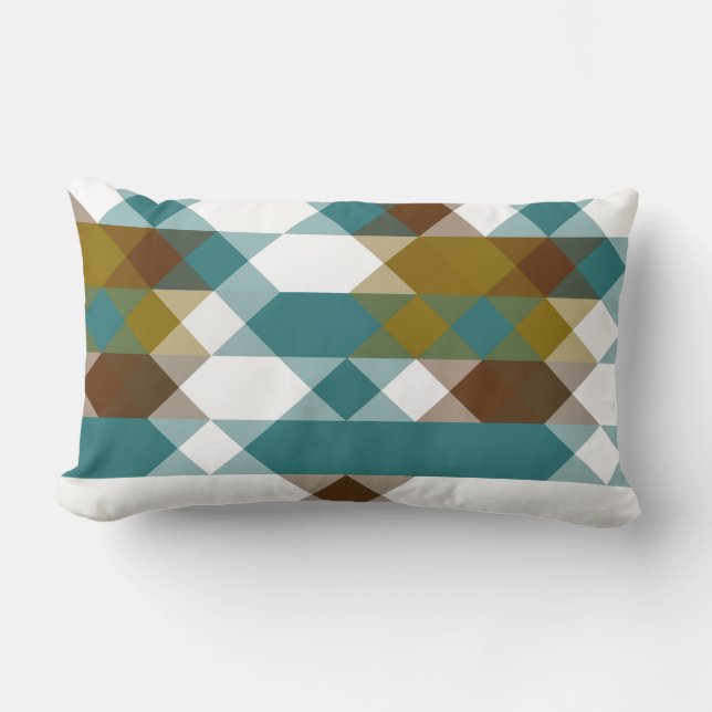 Coussin Rectangle moutarde épicée, jade délavé, blanc et noix de mus (Recto)