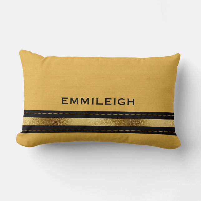 Coussin Rectangle Moutarde Personnalisée Jaune Géométrique Rayure No (Recto)