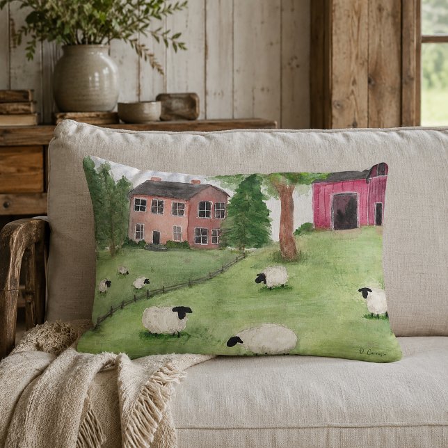 Coussin Rectangle Moutons rustiques dans un pâturage (Rustic Farmhouse Throw Pillow)
