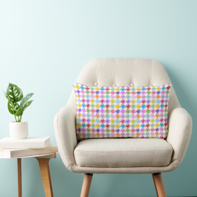 Coussin Rectangle Multicolor Houndstooth+Motif Rpt blanc (Chaise)