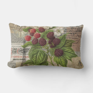 Coussin Rectangle Mûres Vintage Collage d'Art Éphemère Français