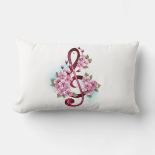 Coussin Rectangle Musical treble clef notes with sakura flowers